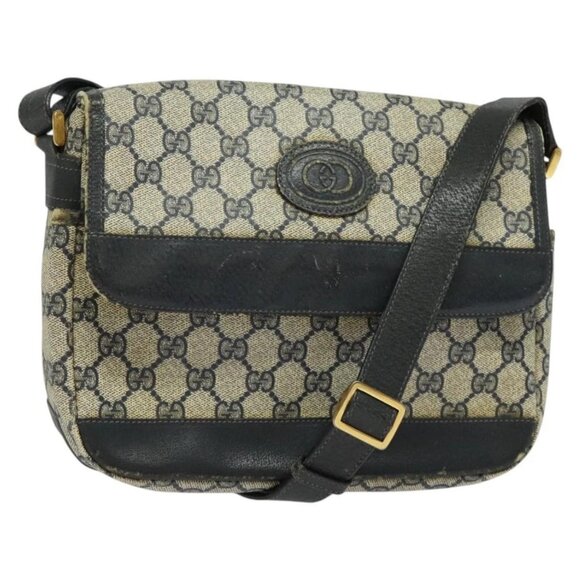 GUCCI GG Supreme Shoulder Bag PVC Navy Gold Auth 137864 - Picture 1 of 16